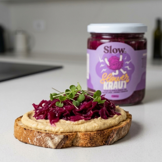 Chucrut de Repollo Morado con Jengibre, Manzana Verde y Zanahoria