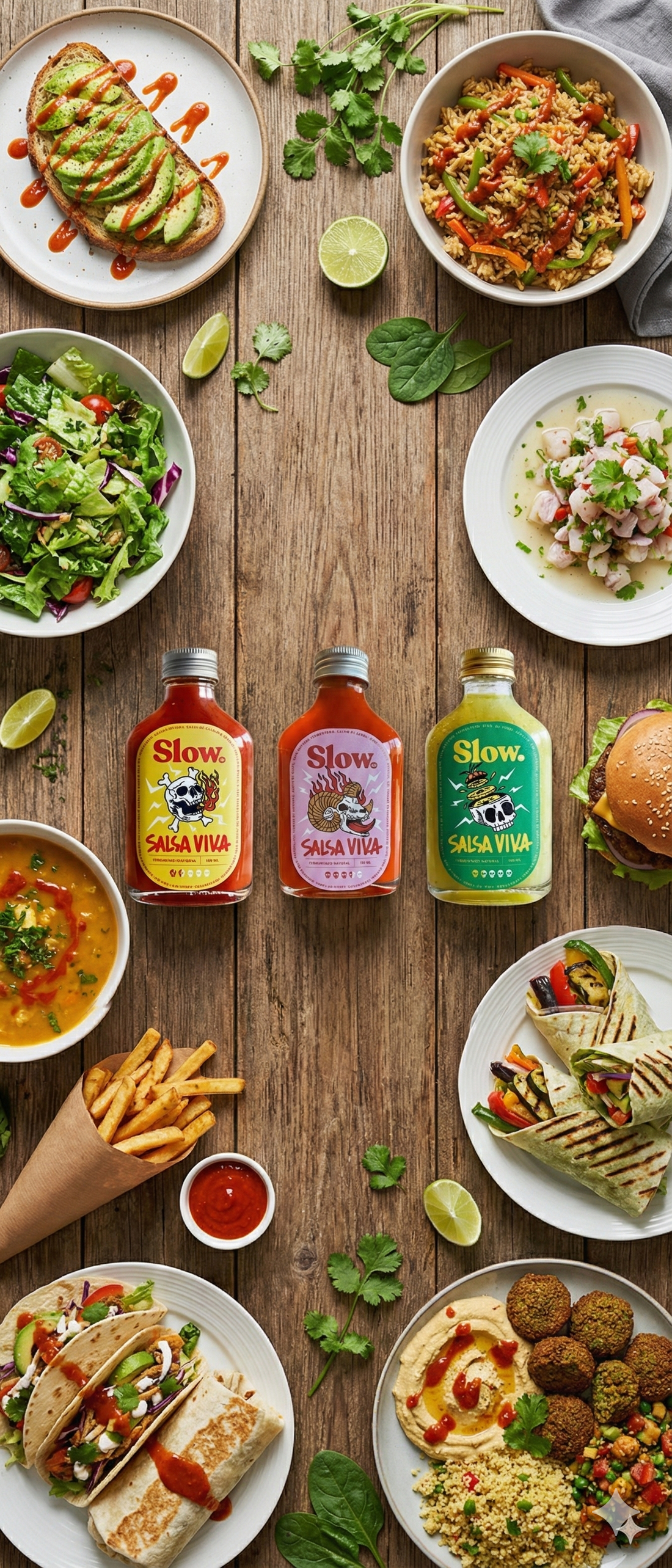 Salsa fermentada Slow Company junto a ajíes frescos e ingredientes naturales