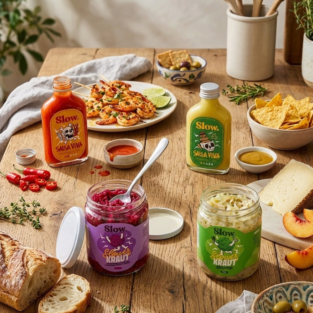 Fermentación natural con vegetales frescos ajíes y salsas vivas Slow Company