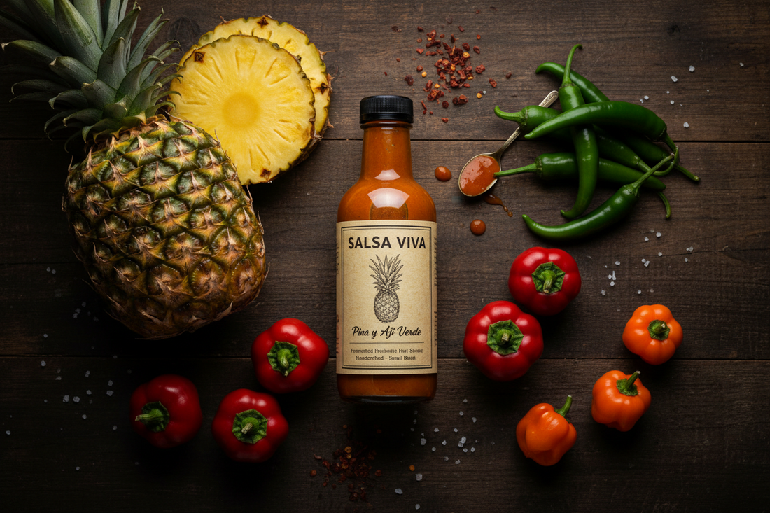 Salsa fermentada de piña y ají verde con sabores dulces y picantes