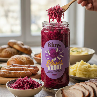 Chucrut de repollo morado fermentado con jengibre y manzana verde