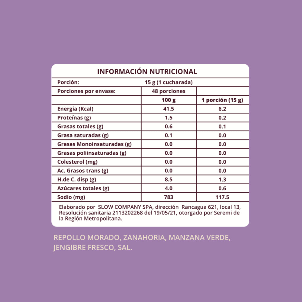 Chucrut de repollo morado fermentado con jengibre y manzana verde