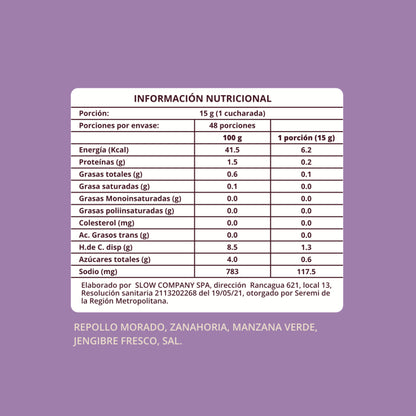 Chucrut de repollo morado fermentado con jengibre y manzana verde